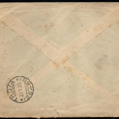 1924/1925 Francobolli Pubblicitari - Re Vittorio Emanuele III (1900/1944) Lettera Federazione Fascista di Capitanata indirizzata al Segretario Politico Fascio da Troia ( Foggia) per città. Affrancata con il 50 cent violetto e rosso SINGER. Firmata Dr Mario Merone.