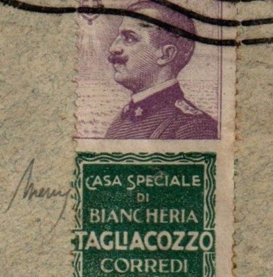 Francobolli Pubblicitari - 1924/1925 Re Vittorio Emanuele III (1900/1944) Lettera da Napoli  per città. Affrancata con il 50 cent violetto e verde TAGLIACOZZO . Firmata Dr Mario Merone.