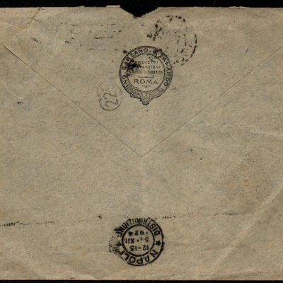 Francobolli Pubblicitari - 1924/1925 Re Vittorio Emanuele III (1900/1944) Lettera da Napoli  per città. Affrancata con il 50 cent violetto e verde TAGLIACOZZO . Firmata Dr Mario Merone.