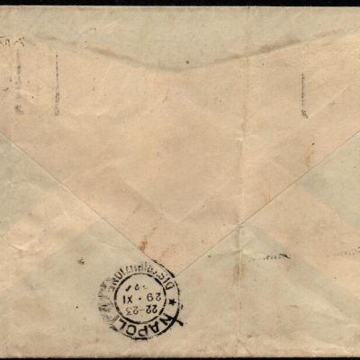 Francobolli Pubblicitari - 1924/1925 Re Vittorio Emanuele III (1900/1944) Lettera  spedita da Roma a Napoli. Affrancata con il 50 cent violetto e verde PIPERNO . Firmata Dr Mario Merone.