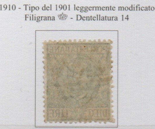 Regno 1910 - Tipo "FLOREALE" ,leggermente modificato. 10 lire oliva rosa . Catalogo sassone n. 91 integro.