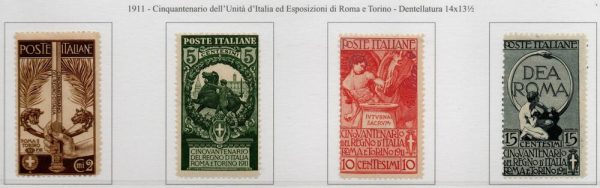 Regno 1911 " Cinquantenario dell' Unità di Italia" Sassone n. 92/95 , serie completa 4 val . Gomma Integra. Firmata.