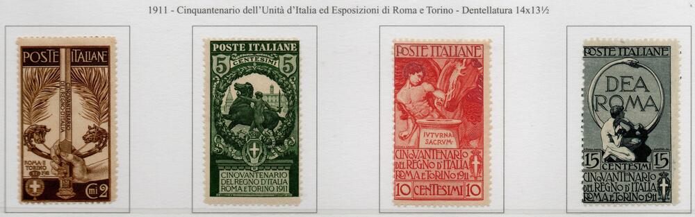 Regno 1911 " Cinquantenario dell' Unità di Italia" Sassone n. 92/95 , serie completa 4 val . Gomma Integra. Firmata.