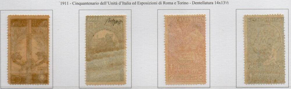 Regno 1911 " Cinquantenario dell' Unità di Italia" Sassone n. 92/95 , serie completa 4 val . Gomma Integra. Firmata.