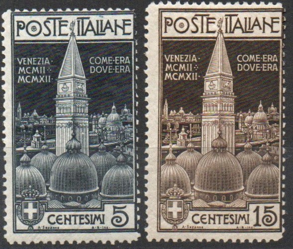Regno 1912 - Campanile di San Marco a Venezia. Sassone n. 97/98 serie completa ,gomma integra.