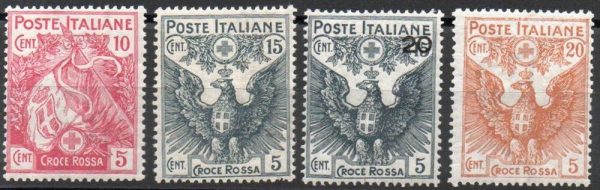Regno 1915 - Pro Croce Rossa. Catalogo Sassone n. 102/105, 4 valori. Gomma Integra.