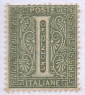 Regno 1863/65 "Cifra o effigie di V. Emanuele II" .1 cent verde grigio chiaro De La Rue . Sassone n. L 14 Linguellato, firmato Oliva