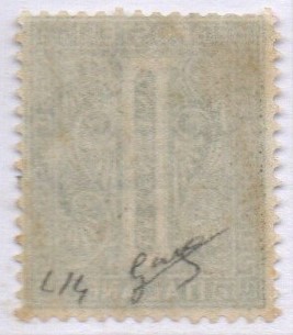 Regno 1863/65 "Cifra o effigie di V. Emanuele II" .1 cent verde grigio chiaro De La Rue . Sassone n. L 14 Linguellato, firmato Oliva