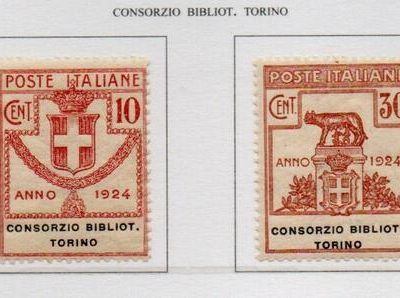 Regno 1924  PARASTATALI - CONSORZIO BIBLIOTECHE TORINO - Serie completa 6 valori,integri.Cat. Sassone n. 30/33