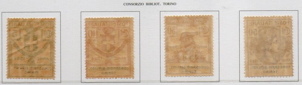 Regno 1924  PARASTATALI - CONSORZIO BIBLIOTECHE TORINO - Serie completa 6 valori,integri.Cat. Sassone n. 30/33