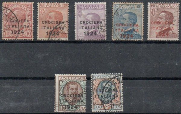 Regno 1924 - Crociera italiana, Catalogo Sassone n.162/168, 7 valori annullati, firmati.