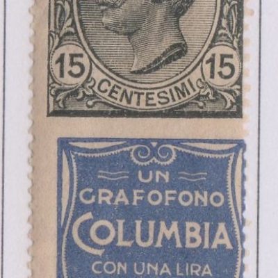 Regno 1924/25 - PUBBLICITARI - 15 cent GRAFOFONO COLUMBIA, catalogo n.2, linguellato.