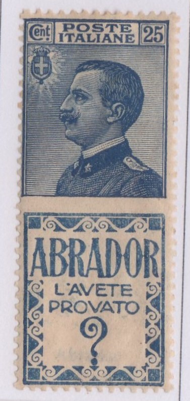 Regno 1924/25 - PUBBLICITARI - 15 cent ABRADOR, catalogo n.4, linguellato.