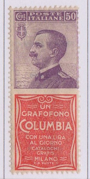 Regno 1924/25 - PUBBLICITARI - 50 cent GRAFOFONO COLUMBIA, catalogo n.11 , linguellato