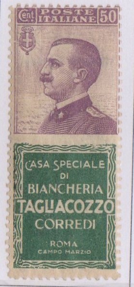 Regno 1924/25 - PUBBLICITARI - Catalogo Sassone n.17 linguellato - 50 cent TAGLIACOZZO Certificato D.Fabris