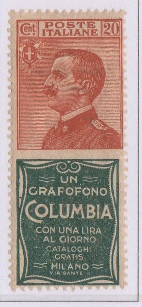 Regno 1924/25 - PUBBLICITARI - 20 cent GRAFOFONO COLUMBIA, Catalogo Sassone n.20 , gomma integra