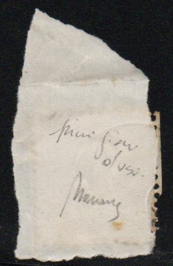 Regno VITTORIO EMANUELE III - 1862 - 10 cent bistro Catalogo Sassone 1. Annullato su piccolo frammento.Primi giorni d'uso. Firmato Merone.