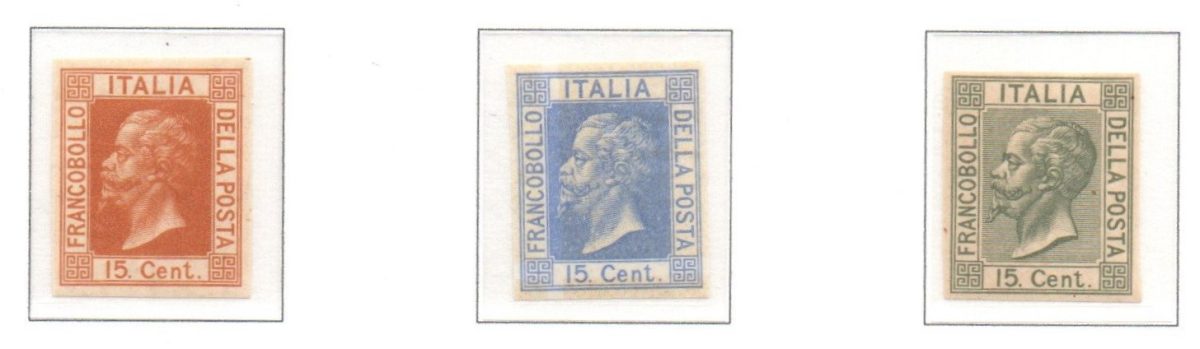 REGNO D'ITALIA - 1864 - SAGGI -  Effigie di Vittorio Emanuele  II su fondo a linee orizzontali . NON DENTELLATI .Catalogo Bolaffi n. P21h + P21b + P21aa.Certificato Fabris