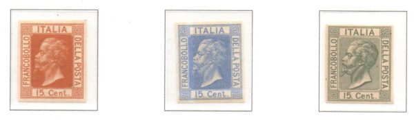 REGNO D'ITALIA - 1864 - SAGGI -  Effigie di Vittorio Emanuele  II su fondo a linee orizzontali . NON DENTELLATI .Catalogo Bolaffi n. P21h + P21b + P21aa.Certificato Fabris