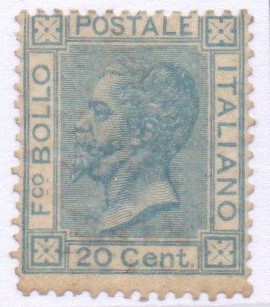 Regno  20 cent riquadrato n T 26b Azzurro chiaro senza gomma firma Raybaudi