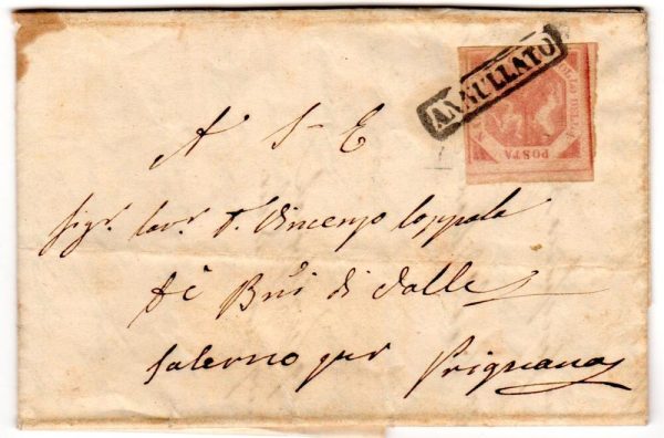 NAPOLI 1858  2 GRANA II tavola su Busta  da Napoli per Prignano