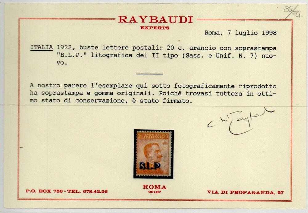 Regno Blp n 7 Traccia di linguella firme al verso