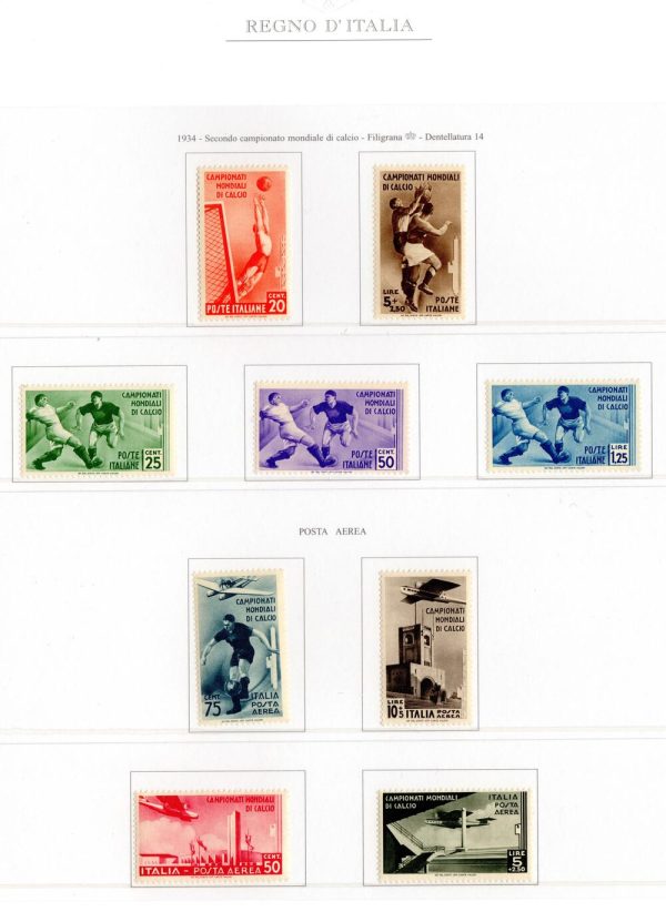 Regno 1934 campionati mondiali di calcio serie gomma integra cert Raybaudi