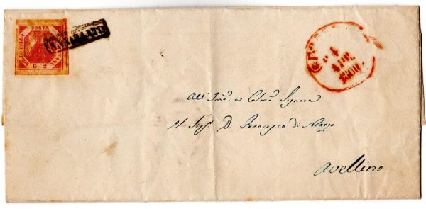 Napoli 1858 2 grana su grande busta da Foggia per Avellino