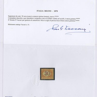 1870 Regno segnatasse n7 30 cent nuovo senza gomma cert Vaccari
