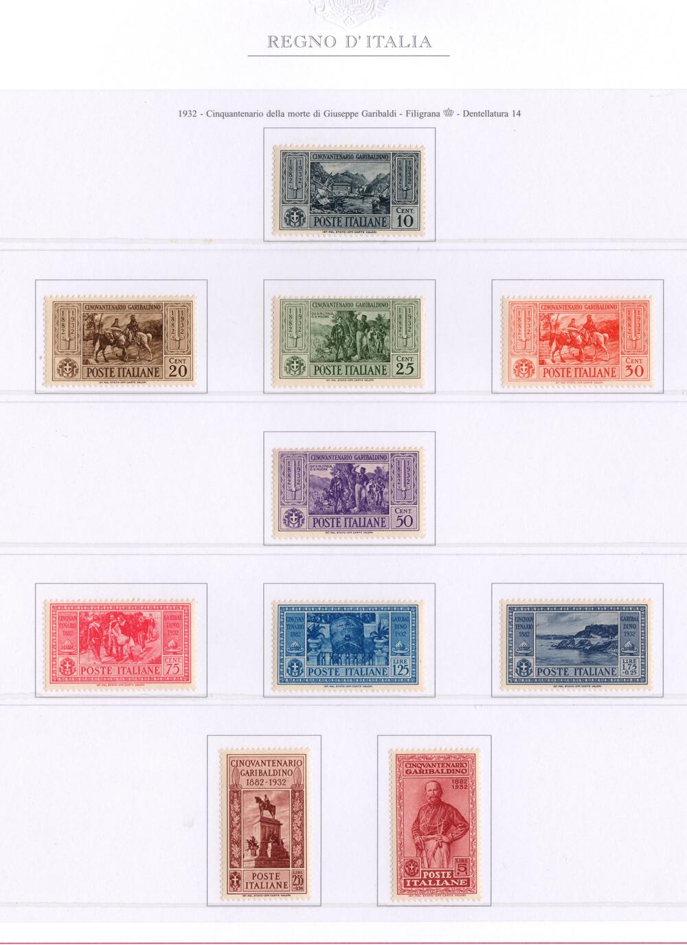 Regno 1932 serie Garibaldi completa gomma integra