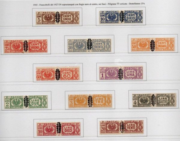 Regno 1945 Luogotenenza pacchi postali n48/59 gomma integra