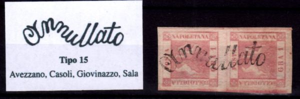 Napoli coppia  verticale di 1 grano annullata con annullo a svolazzo n 15 firme al verso