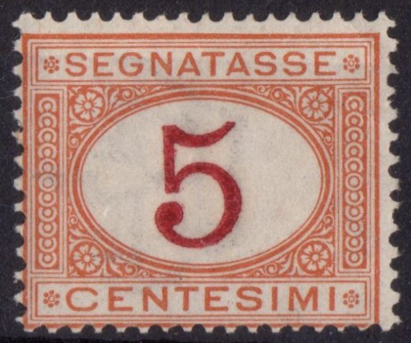 1870 Regno 5 cent ocra segnatasse n 5 gomma integra firmato A. Diena