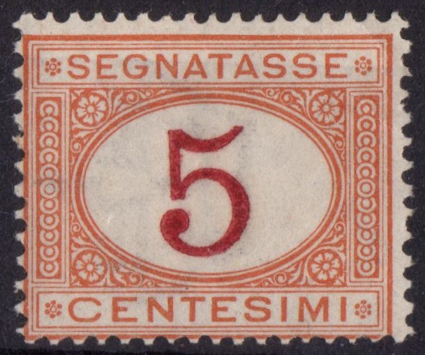 1870 Regno 5 cent ocra segnatasse n 5 gomma integra firmato A. Diena