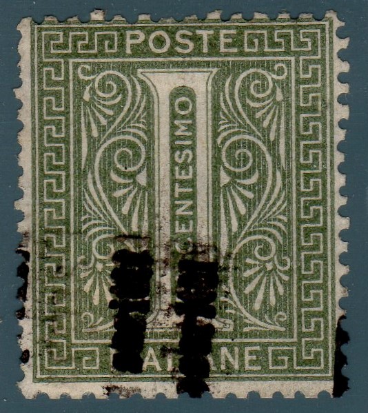 1863 De la Rue 1 centesimo con soprastampa tipografica per uso su giornali cert diena