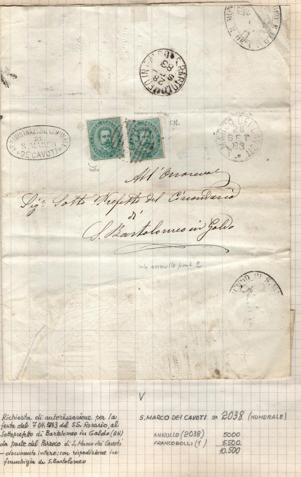 Insieme di n. 134 lettere del Regno di Italia dal 1866 al 1898. Il lotto comprende Avvisi d'asta, lettere indirizzate ad uffici comunali , ritagli di supplementi di giornali e  frammenti. Destinazioni interessanti. Ideale per studio.Volume 1
