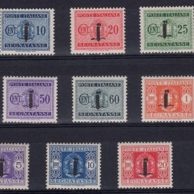 REPUBBLICA SOCIALE ITALIANA Segnatasse del 1934 ( n.34/46) soprastampati .Cat n. 60/72 LINGUELLATI. Serie completa 13 valori.