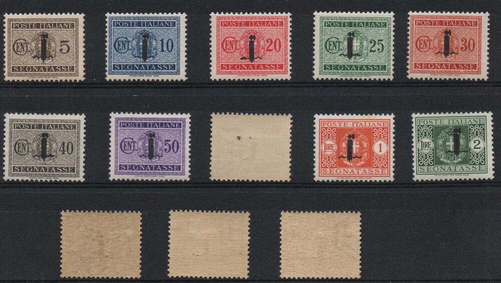 REPUBBLICA SOCIALE ITALIANA Segnatasse del 1934 ( n.34/46) soprastampati .Cat n. 60/72 LINGUELLATI. Serie completa 13 valori.