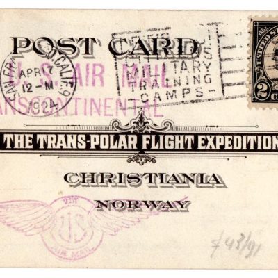 Cartolina del volo transpolare dagli stati uniti per Warick interessante il mittente (Presidente Aero Filatelia Amerivana)