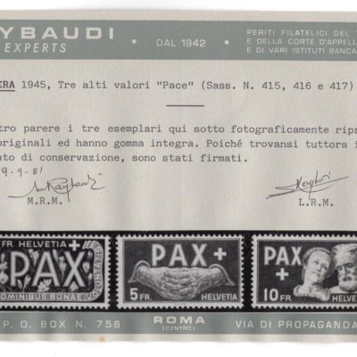 1945 Serie Pax completa gomma integra cert Raybaudi