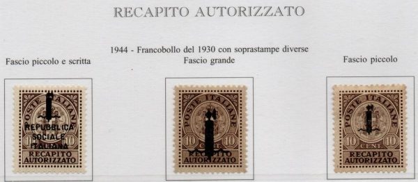 1944 RECAPITO AUTORIZZATO Catalogo Sassone n. 3A + 3B. Gomma integra. Certificato per il valore n. 3B