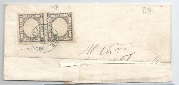 Province Napoletane grande porzione di lettera con coppia 1 grano n 19 da Squillace (verde)