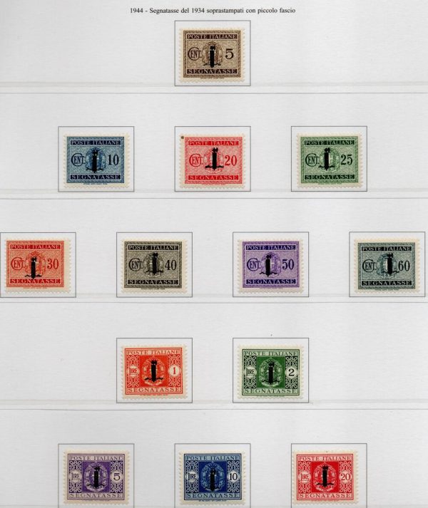 1944 Segnatasse del 1934 soprastampati con piccolo fascio . Catalogo Sassone n. 60/72 serie completa linguellata.