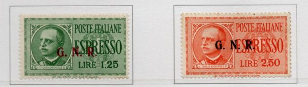 1943/44 Espressi " Guardia Nazionale Repubblicana" tiratura di Brescia ,soprastampa del III tipo. Catalogo Sassone n. 19/20 III. Gomma integra . Firmati Andreoni.