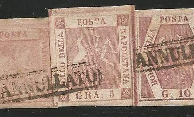 1858 Frammento da 16 grana n3 n8a n10a cert. Merone