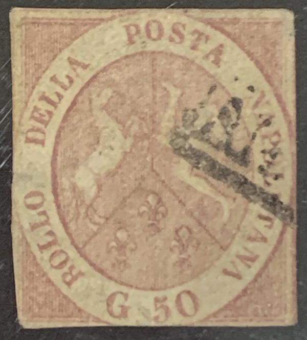 1858 50 grana n 14b margini corti ma con tonalità e colore rari accompagnato dal certificato P. Cardillo