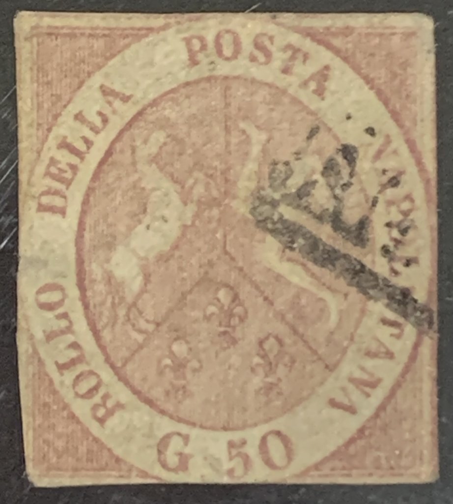 1858 50 grana n 14b margini corti ma con tonalità e colore rari accompagnato dal certificato P. Cardillo