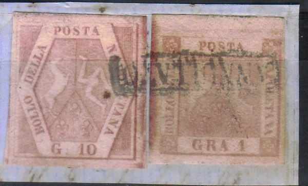 1858 Piccolo frammento di lettera (10 grana+ 1 grano) 4 e n 11 firme al verso