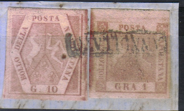 1858 Piccolo frammento di lettera (10 grana+ 1 grano) 4 e n 11 firme al verso