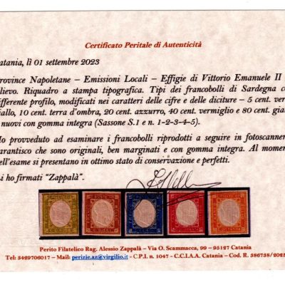Province Napoletane 1861 serie non emessa gomma integra cert. Zappala